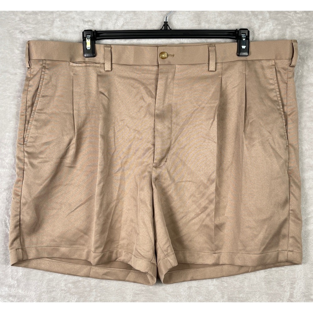 Callaway Mens Golf Shorts 44 Tan Khaki Pleated Textured Polyester Active 5.5"